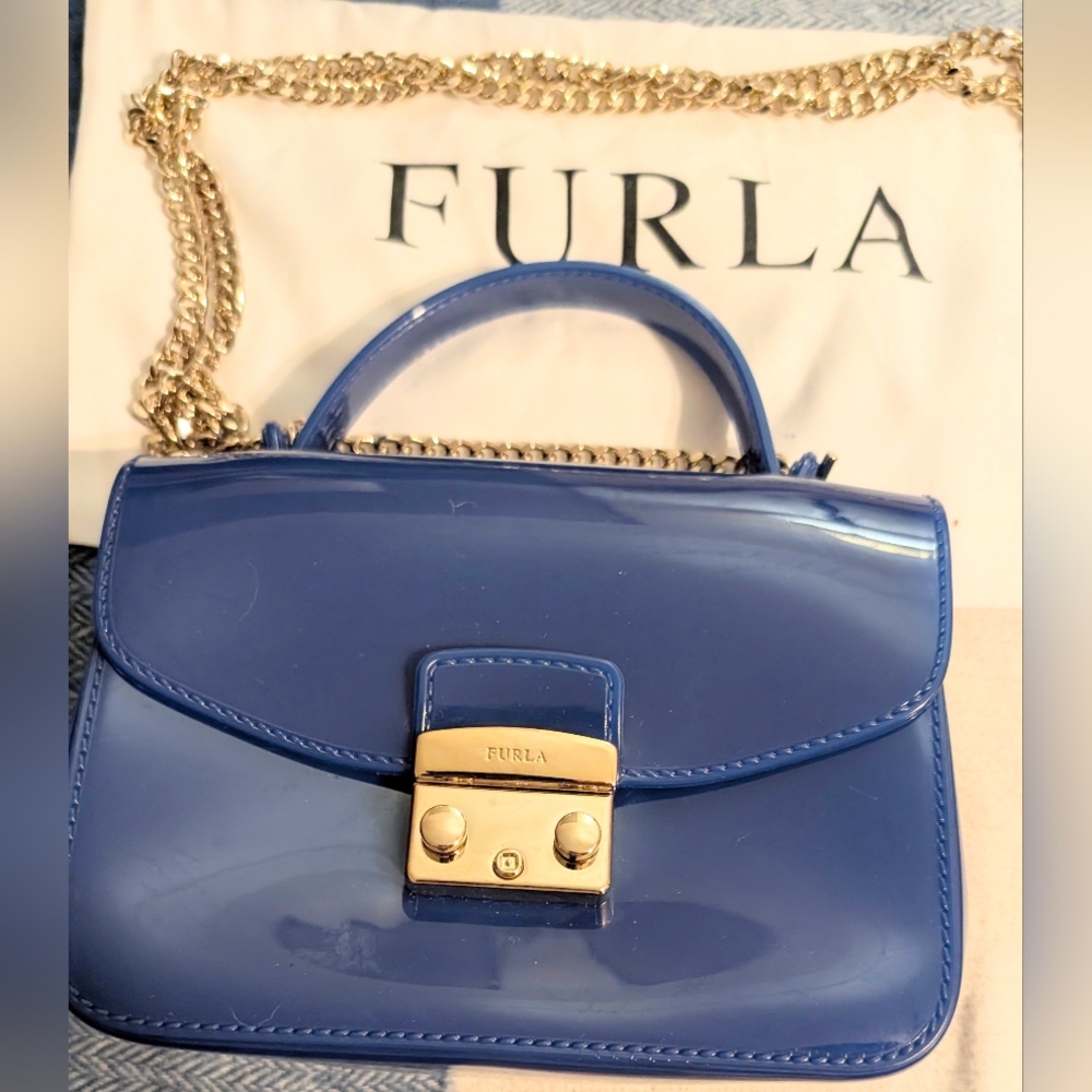 Fantastic Blue Furla Candy Mini Crossbody Bag Purse Dust Bag